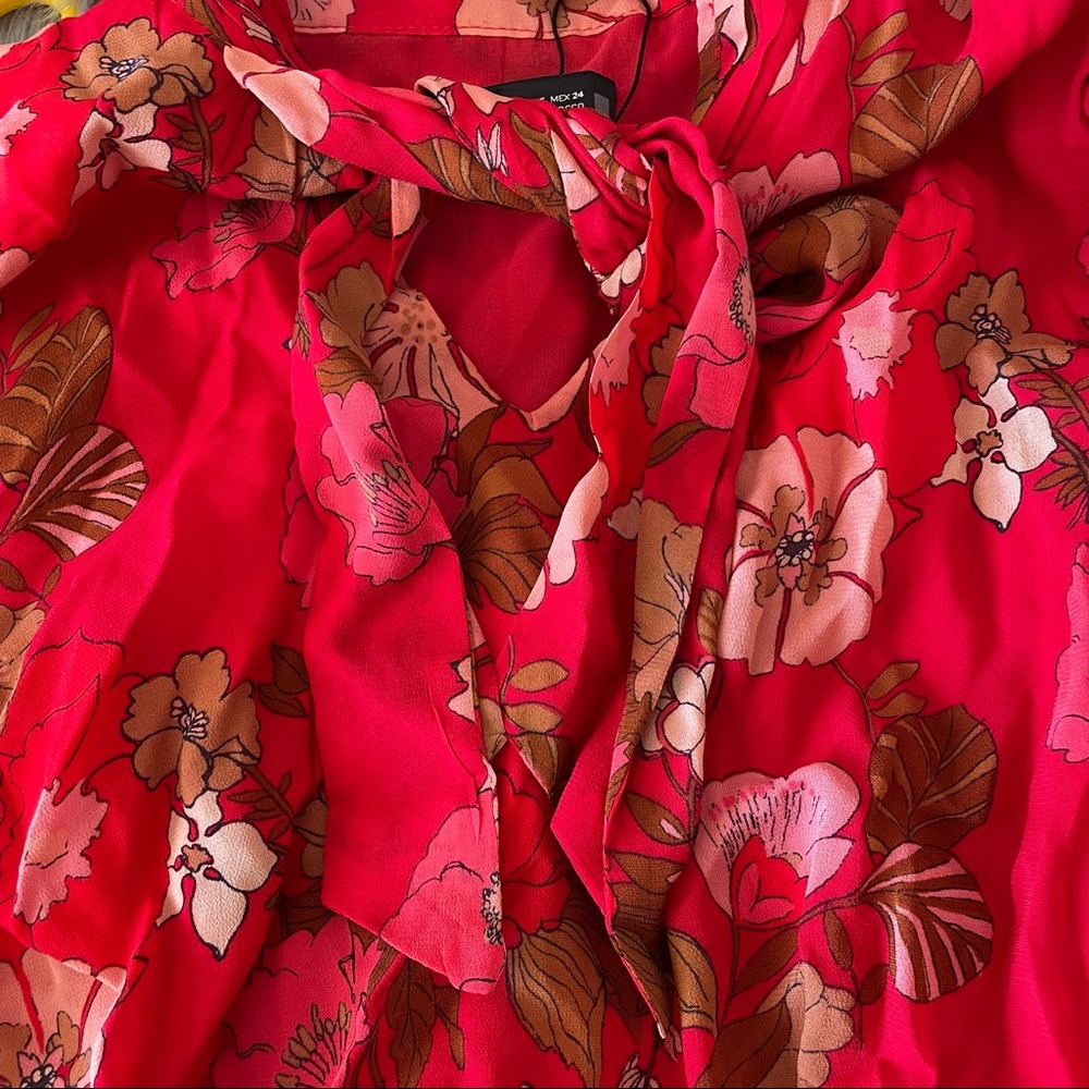ZARA floral print neck tie dress - Picture 7 of 9